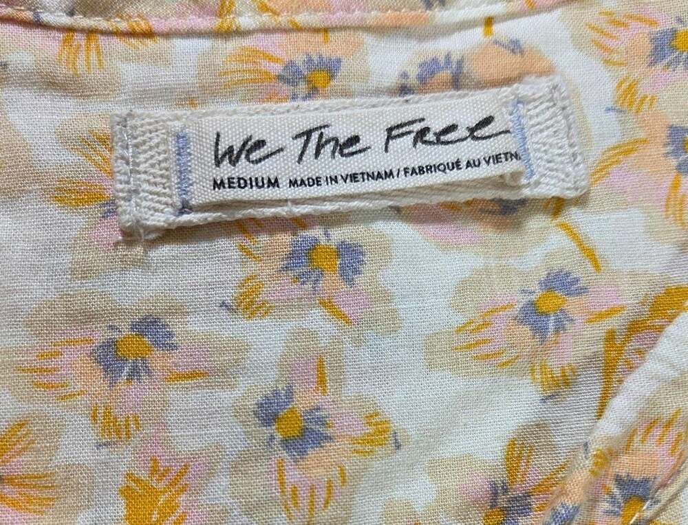 We The Free Free People Floral Linen Blend Babydoll Blouse Puff Sleeve M - Picture 6 of 11